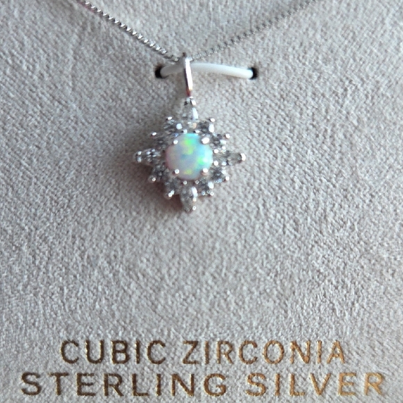 Sterling Silver Cubic Zirconia Opal Necklace and Earring Set - Picture 2 of 2